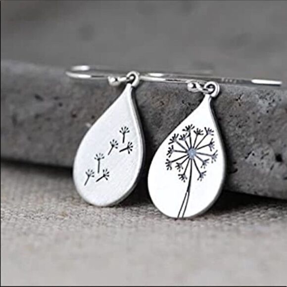 925 Sterling Silver Dandelion Dangle Drop Earrings - Picture 8 of 11